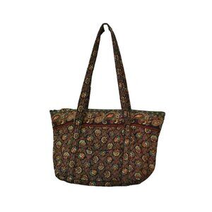 Vintage Vera Bradley Brown Floral Top Handle Medium Hard Bottom Tote Bag